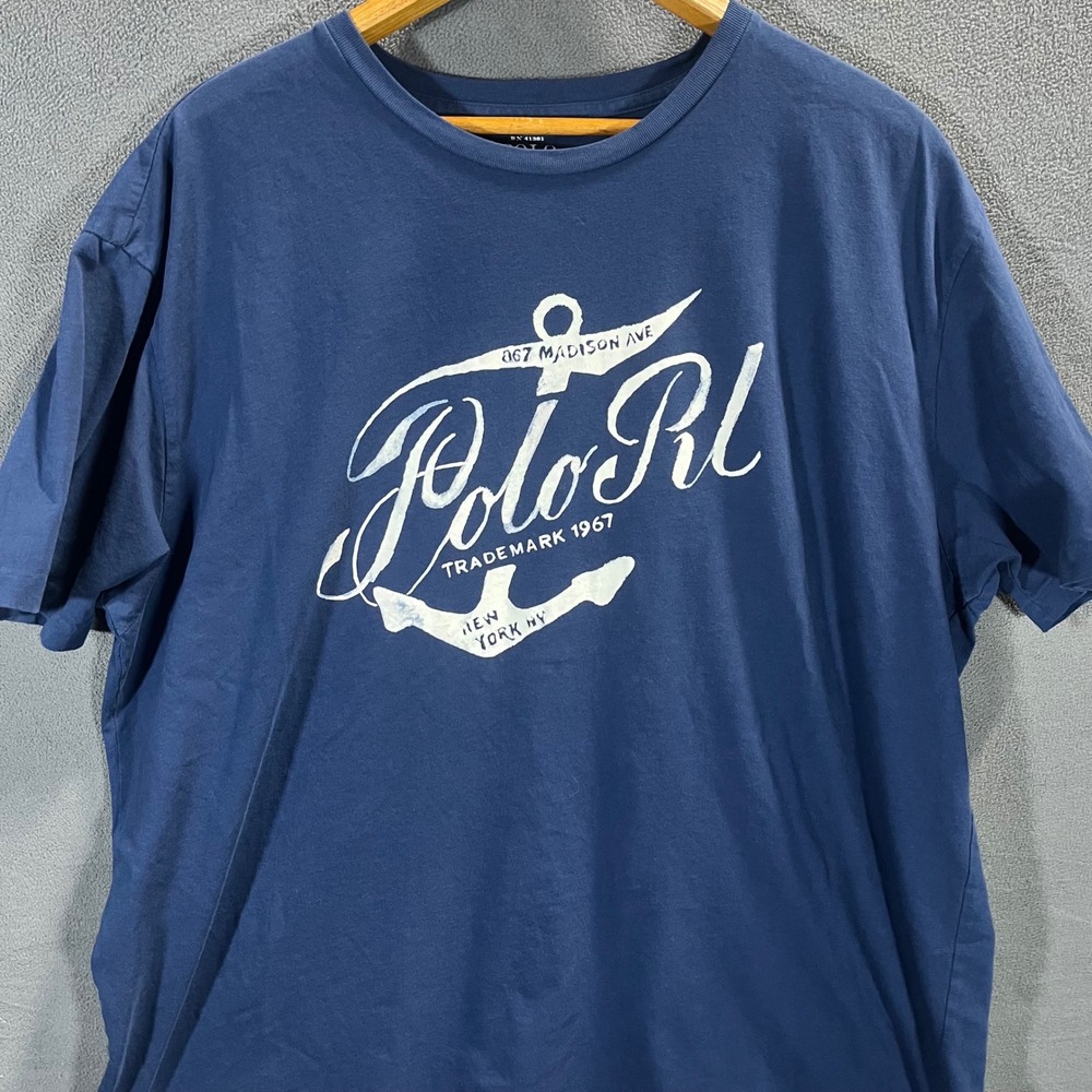 Polo Ralph Lauren Mens XL Navy Blue Anchor Graphic T-Shirt Cotton Short Sleeve